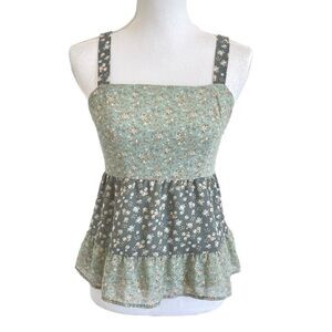 Paper Crane Sage Green Floral Babydoll Tank